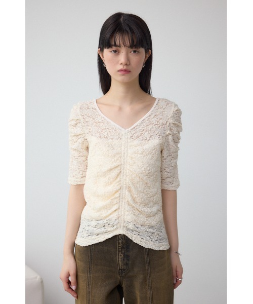 AZUL by moussy(アズールバイマウジー)の「2WAYギャザーレーストップス(Tシャツ/カットソー・レディース・ブルー/ブラック/ホワイト・FREE)」の7枚目の写真