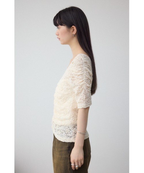 AZUL by moussy(アズールバイマウジー)の「2WAYギャザーレーストップス(Tシャツ/カットソー・レディース・ブルー/ブラック/ホワイト・FREE)」の8枚目の写真