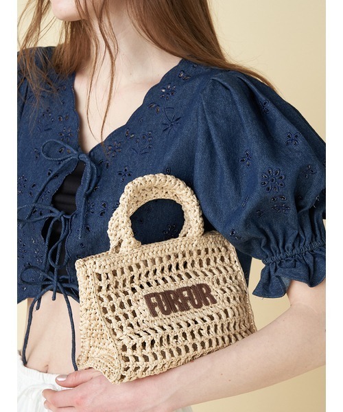 FURFUR ファーファー ラフィアロゴトートバッグ ショルダーバッグ BLK オフィシャルサイト限定カラー】ラフィアロゴトートバッグ