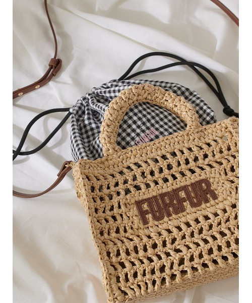 極美品✨FURFUR ラフィアロゴトートバッグ　限定カラー　ルミネ　2way ZOZOTOWN限定カラー】ラフィアロゴトートバッグ（トートバッグ
