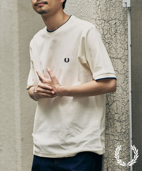 【新品】FRED PERRY 417別注 Tシャツ（ナチュラル_Ｌサイズ） セール】FRED PERRY 417別注 Textured Single Tipped Tシャツ（T