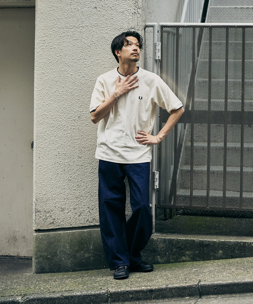 417 EDIFICE（フォーワンセブンエディフィス）の「FRED PERRY 417別注  Textured Single Tipped Tシャツ（Tシャツ/カットソー・メンズ・チャコールグレー/アイボリー/ネイビー・MEDIUM/LARGE/X-LARGE）」の5枚目の写真