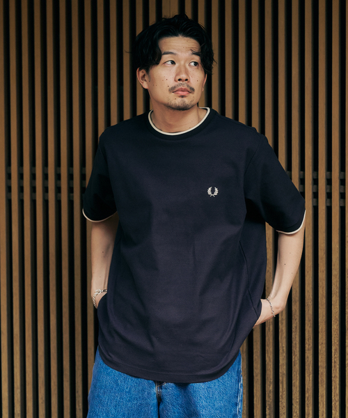 417 EDIFICE（フォーワンセブンエディフィス）の「FRED PERRY 417別注  Textured Single Tipped Tシャツ（Tシャツ/カットソー・メンズ・チャコールグレー/アイボリー/ネイビー・MEDIUM/LARGE/X-LARGE）」の8枚目の写真