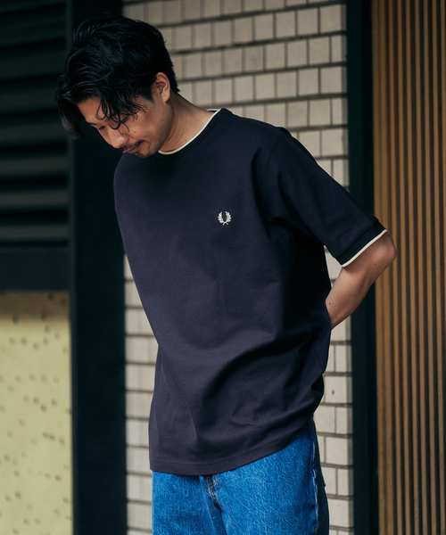 417 EDIFICE（フォーワンセブンエディフィス）の「FRED PERRY 417別注  Textured Single Tipped Tシャツ（Tシャツ/カットソー・メンズ・チャコールグレー/アイボリー/ネイビー・MEDIUM/LARGE/X-LARGE）」の10枚目の写真