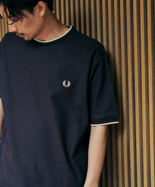 417 EDIFICE（フォーワンセブンエディフィス）の「FRED PERRY 417別注  Textured Single Tipped Tシャツ（Tシャツ/カットソー・メンズ・チャコールグレー/アイボリー/ネイビー・MEDIUM/LARGE/X-LARGE）」の11枚目の写真