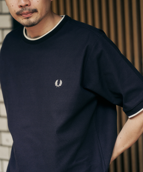 417 EDIFICE（フォーワンセブンエディフィス）の「FRED PERRY 417別注  Textured Single Tipped Tシャツ（Tシャツ/カットソー・メンズ・チャコールグレー/アイボリー/ネイビー・MEDIUM/LARGE/X-LARGE）」の12枚目の写真