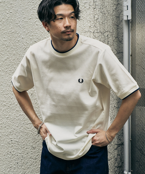 417 EDIFICE（フォーワンセブンエディフィス）の「FRED PERRY 417別注  Textured Single Tipped Tシャツ（Tシャツ/カットソー・メンズ・チャコールグレー/アイボリー/ネイビー・MEDIUM/LARGE/X-LARGE）」の18枚目の写真