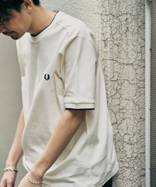 417 EDIFICE（フォーワンセブンエディフィス）の「FRED PERRY 417別注  Textured Single Tipped Tシャツ（Tシャツ/カットソー・メンズ・チャコールグレー/アイボリー/ネイビー・MEDIUM/LARGE/X-LARGE）」の20枚目の写真