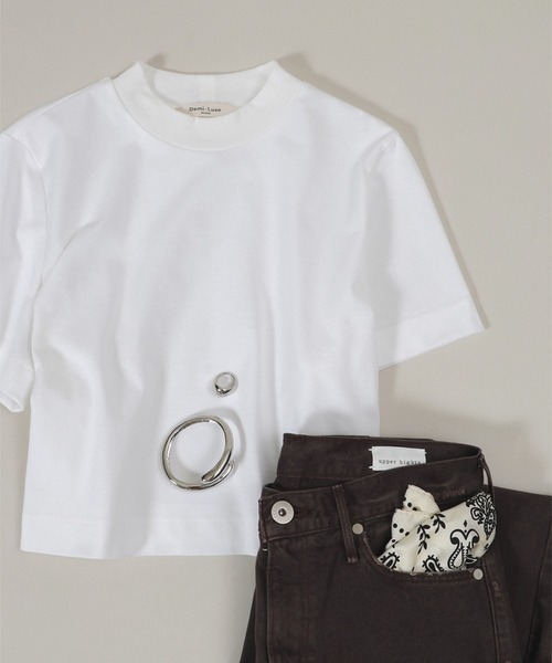 Demi-Luxe BEAMS(デミルクス ビームス)の「モックネック ショート Tシャツ(Tシャツ/カットソー・レディース・ブラック/ホワイト/グリーン系その他5/イエロー系その他2・ONE SIZE)」の1枚目の写真