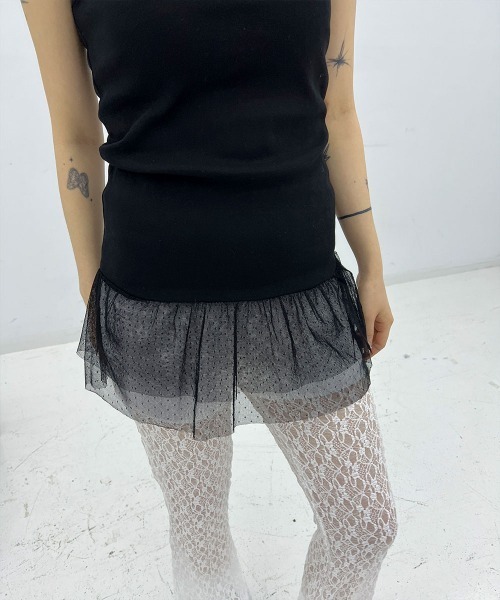 インナー / レイヤードコーデにおすすめ】 ドットシースルー 切り替え