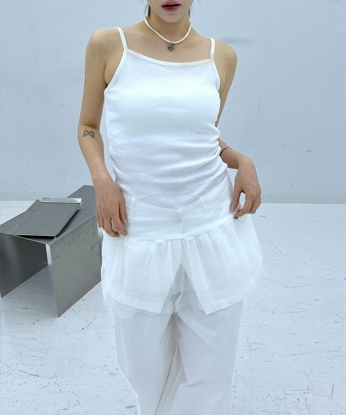 インナー / レイヤードコーデにおすすめ】 ドットシースルー 切り替え