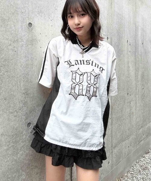 セール】○ロゴ刺繍 衿付ナイロン半袖プルオーバー（Tシャツ