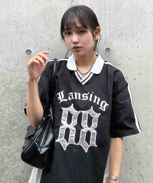 セール】○ロゴ刺繍 衿付ナイロン半袖プルオーバー（Tシャツ