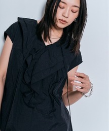 撥水 Vネック フリル ラッシュガード トップス / ノースリーブ フレンチスリーブ 袖なし