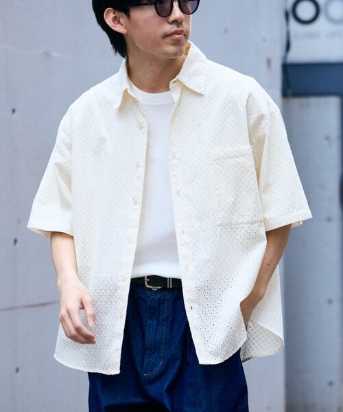 CIAOPANIC TYPY(チャオパニックティピー)の「【通気性◎】ユニセックスジャガード刺繍レースシャツ(シャツ/ブラウス・メンズ・ネイビー/オフホワイト/チャコールグレー・MEDIUM/LARGE)」の8枚目の写真