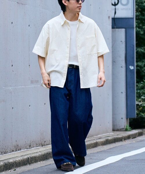 CIAOPANIC TYPY(チャオパニックティピー)の「【通気性◎】ユニセックスジャガード刺繍レースシャツ(シャツ/ブラウス・メンズ・ネイビー/オフホワイト/チャコールグレー・MEDIUM/LARGE)」の12枚目の写真