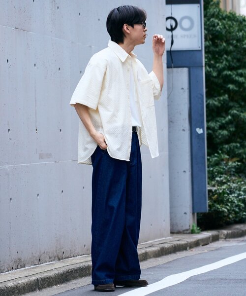 CIAOPANIC TYPY(チャオパニックティピー)の「【通気性◎】ユニセックスジャガード刺繍レースシャツ(シャツ/ブラウス・メンズ・ネイビー/オフホワイト/チャコールグレー・MEDIUM/LARGE)」の14枚目の写真