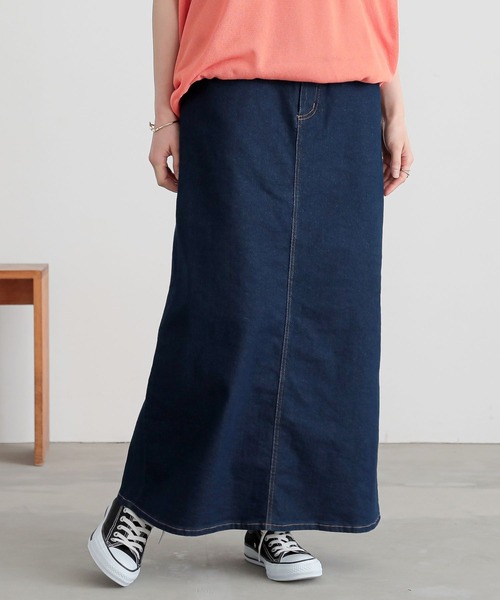 n'OrLABEL(ノアールレーベル)の「【機能素材】『デニムナロースカート』(デニムスカート・レディース・ネイビー/ブルー・S~M/L~LL/3L)」の2枚目の写真