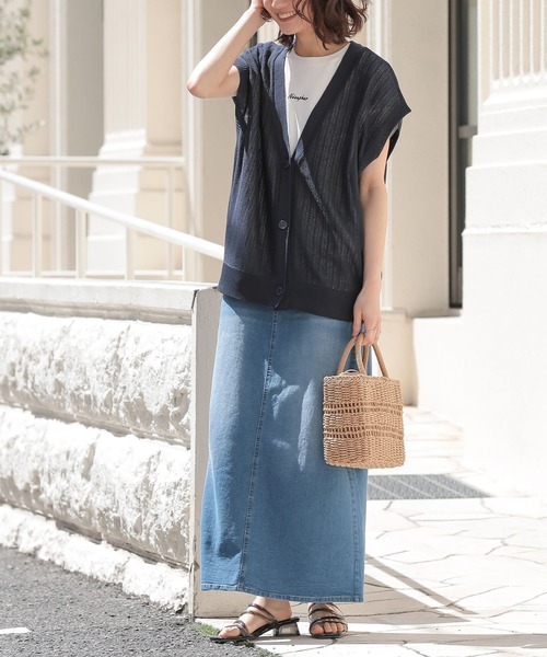 n'OrLABEL(ノアールレーベル)の「【機能素材】『デニムナロースカート』(デニムスカート・レディース・ネイビー/ブルー・S~M/L~LL/3L)」の6枚目の写真