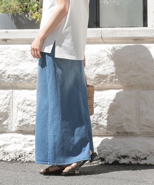 n'OrLABEL(ノアールレーベル)の「【機能素材】『デニムナロースカート』(デニムスカート・レディース・ネイビー/ブルー・S~M/L~LL/3L)」の7枚目の写真