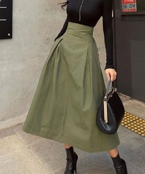 SallyLunn(サリーラン)の「Aラインワイドスカート(スカート・レディース・グリーン/ブラック・MEDIUM/LARGE)」の3枚目の写真