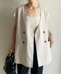 She's Closet（シーズクローゼット）の「リネンタッチ深Vネックフレンチスリーブノーカラーダブルジレベスト（ベスト）」