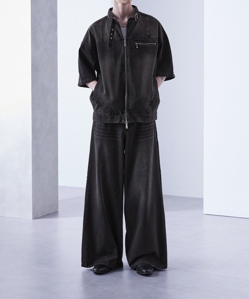 新品　denim セットアップ vintageyellow / S ヴィンテージフェード スタンドデニムジャケット 【セットアップ