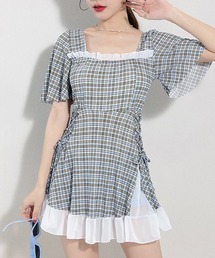 gossip！ロサンゼルス（ゴシップロサンゼルス）の「フリルストラップ チェック ミニワンピース風 ガーリーチェックスイムウェア Y2K 水着（水着・レディース）」