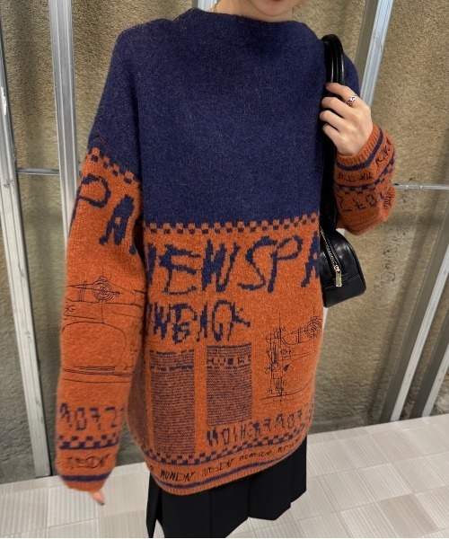 AMERI NEWS PAPER JACQUARED KNIT TOP✨ AMERI NEWS PAPER JACQUARED KNIT TOP✨ AMERI UND MARBLE