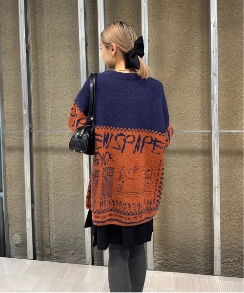 Ameri（アメリ）の「NEWS PAPER JACQUARED KNIT TOP（ニット