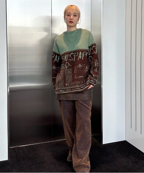 Ameri（アメリ）の「NEWS PAPER JACQUARED KNIT TOP（ニット