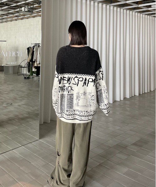 AMERI NEWS PAPER JACQUARED KNIT TOP✨ NEWS PAPER JACQUARED KNIT TOP（ニット/セーター）｜Ameri（アメリ