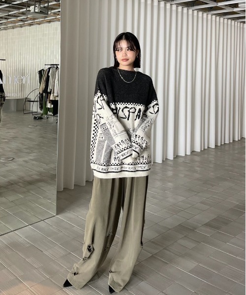 セール】NEWS PAPER JACQUARED KNIT TOP（ニット/セーター）｜Ameri