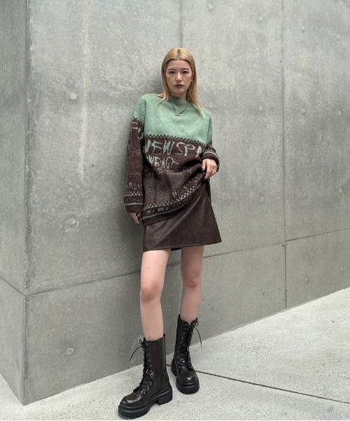 セール】NEWS PAPER JACQUARED KNIT TOP（ニット/セーター）｜Ameri