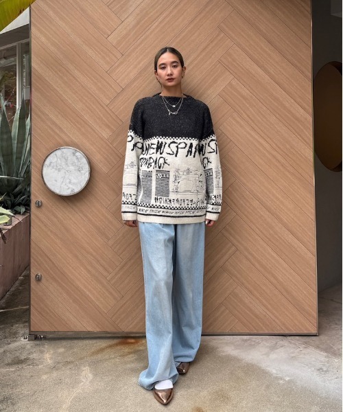 セール】NEWS PAPER JACQUARED KNIT TOP（ニット/セーター）｜Ameri