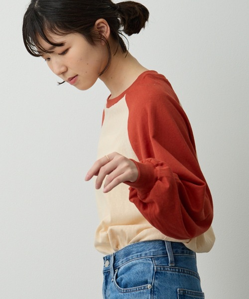 Lipoy（リポイ）の「透かし編みラグラン配色ロンT（Tシャツ/カットソー・レディース・ブルー/ホワイト/オレンジ・FREE）」の13枚目の写真