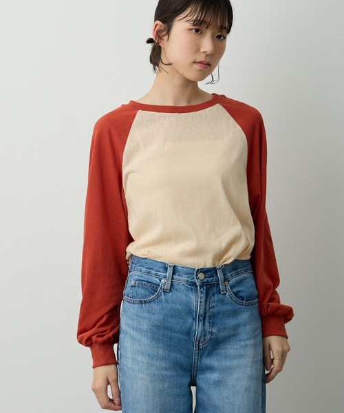 Lipoy（リポイ）の「透かし編みラグラン配色ロンT（Tシャツ/カットソー・レディース・ブルー/ホワイト/オレンジ・FREE）」の12枚目の写真