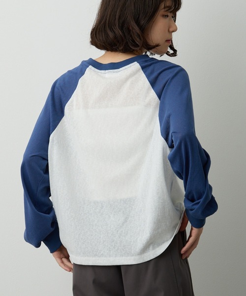 Lipoy（リポイ）の「透かし編みラグラン配色ロンT（Tシャツ/カットソー・レディース・ブルー/ホワイト/オレンジ・FREE）」の6枚目の写真