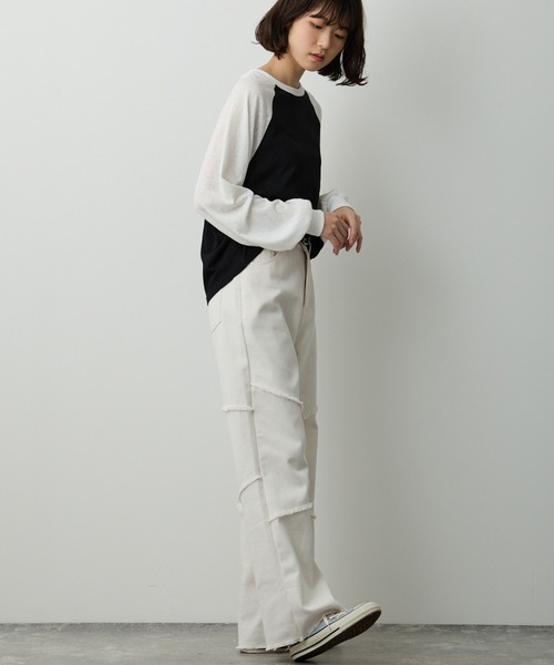 透かし編みラグラン配色ロンT（Tシャツ/カットソー）｜Lipoy（リポイ  