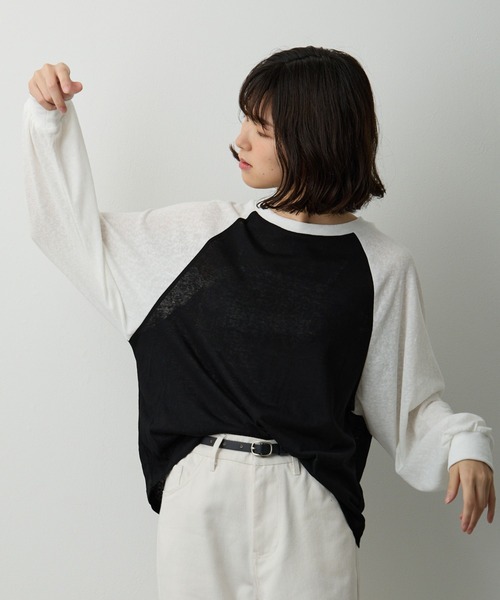 Lipoy（リポイ）の「透かし編みラグラン配色ロンT（Tシャツ/カットソー・レディース・ブルー/ホワイト/オレンジ・FREE）」の19枚目の写真