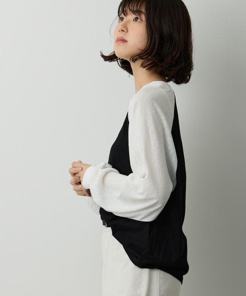 透かし編みラグラン配色ロンT（Tシャツ/カットソー）｜Lipoy（リポイ  