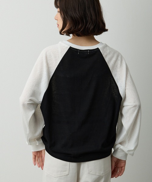 Lipoy（リポイ）の「透かし編みラグラン配色ロンT（Tシャツ/カットソー・レディース・ブルー/ホワイト/オレンジ・FREE）」の21枚目の写真