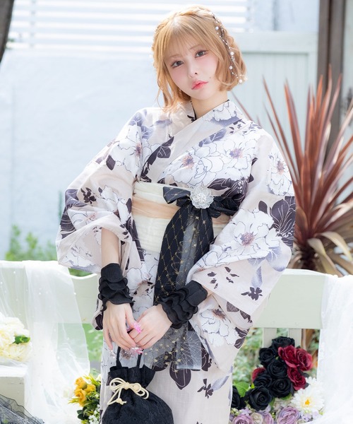 Retica(レティカ)の「浴衣セット レディース 生成り モノトーン 牡丹 ガーリー ゆかた2点セット 浴衣 兵児帯 かわいい(浴衣・レディース・ホワイト・FREE)」の5枚目の写真