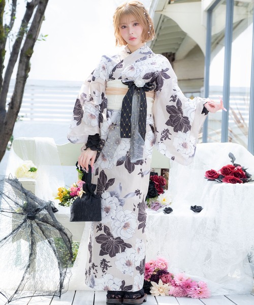 Retica(レティカ)の「浴衣セット レディース 生成り モノトーン 牡丹 ガーリー ゆかた2点セット 浴衣 兵児帯 かわいい(浴衣・レディース・ホワイト・FREE)」の6枚目の写真
