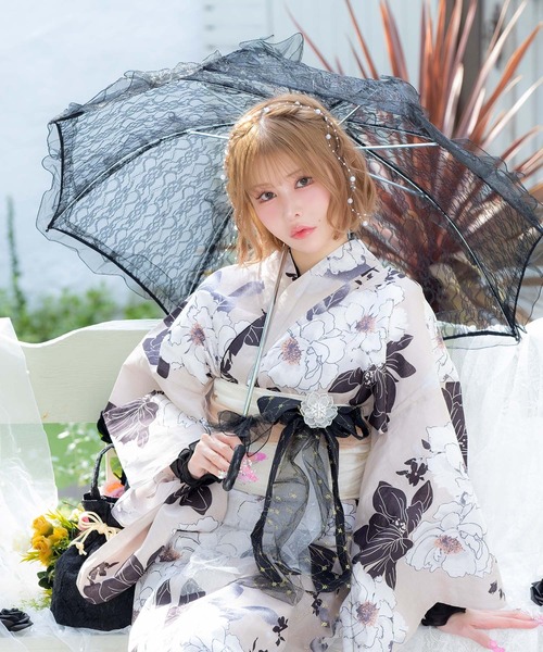 Retica(レティカ)の「浴衣セット レディース 生成り モノトーン 牡丹 ガーリー ゆかた2点セット 浴衣 兵児帯 かわいい(浴衣・レディース・ホワイト・FREE)」の9枚目の写真