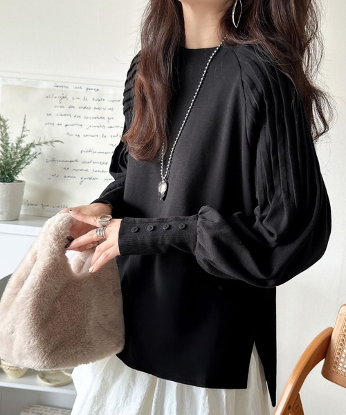 classicalelf(クラシカルエルフ)の「カジュアルな中にも上品さを。綿100%袖山タックラグラン長袖Tシャツ(Tシャツ/カットソー・レディース・ネイビー/ホワイト/ブラック/アイボリー/グレイッシュベージュ・LARGE/MEDIUM/SMALL/X-LARGE)」の14枚目の写真