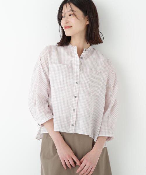 human woman(ヒューマンウーマン)の「◆ラミーバンドカラーチェックシャツブラウス(シャツ/ブラウス・レディース・ピンク系その他3・MEDIUM)」の1枚目の写真
