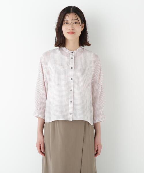 human woman(ヒューマンウーマン)の「◆ラミーバンドカラーチェックシャツブラウス(シャツ/ブラウス・レディース・ピンク系その他3・MEDIUM)」の5枚目の写真