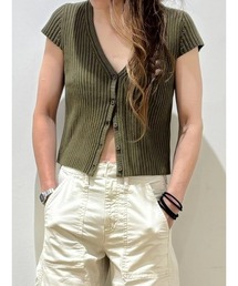 クロップド リブカーディガン