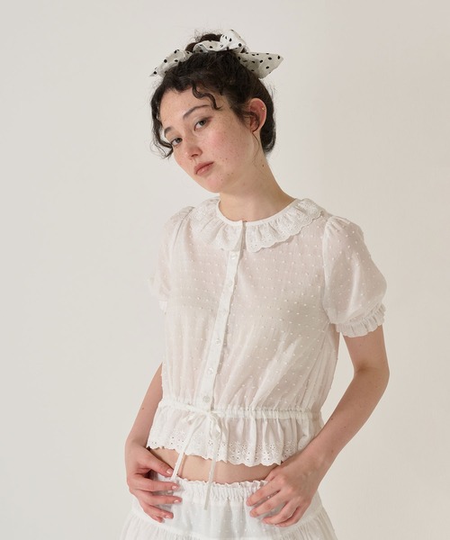 TINA:JOJUN(ティーナジョジュン)の「ウエスト ドロスト半袖ブラウス TINA:JOJUN(シャツ/ブラウス・レディース・ホワイト/ブラック・M)」の10枚目の写真